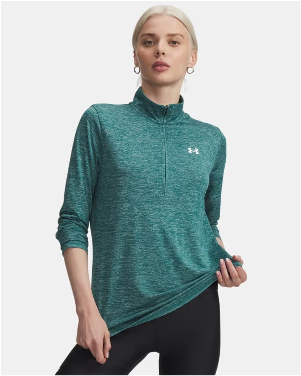 Under Armour maillot de sport femme tech 1 2 zip-twist-grn - vert rack - blanc