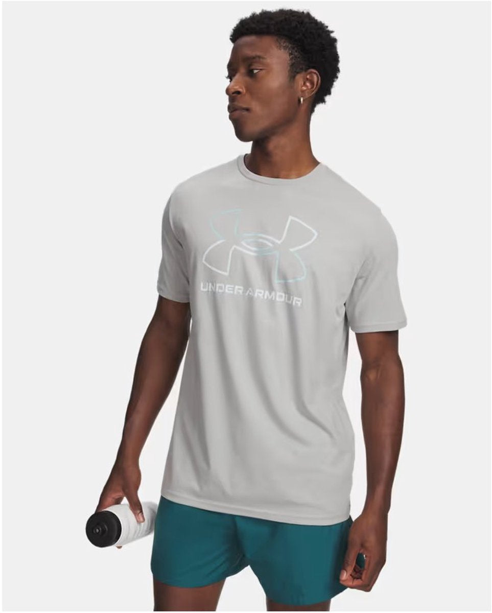 Under Armour UA GL Foundation Update SS-Gry Chemise de sport pour hommes - Gris - Bleu émail - Vert illusion