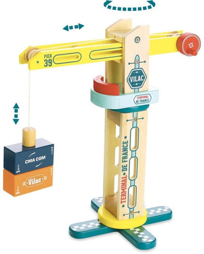 Vilac - grue en bois avec conteneurs magnétiques - hauteur 34 cm - bois