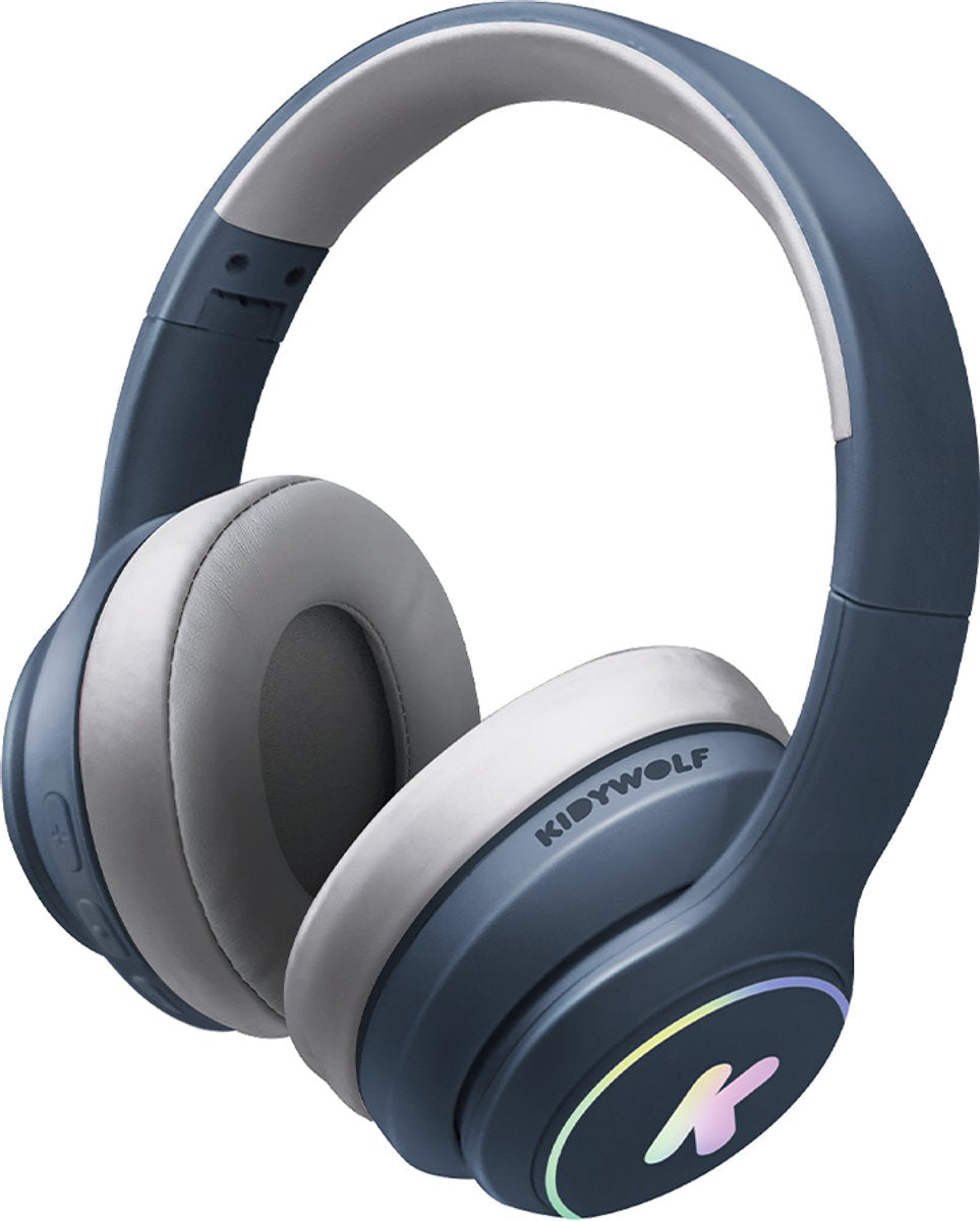 Kidywolf k-ears casque Bluetooth pour enfants bleu - limite de volume 85 dB, pliable sans fil, LED