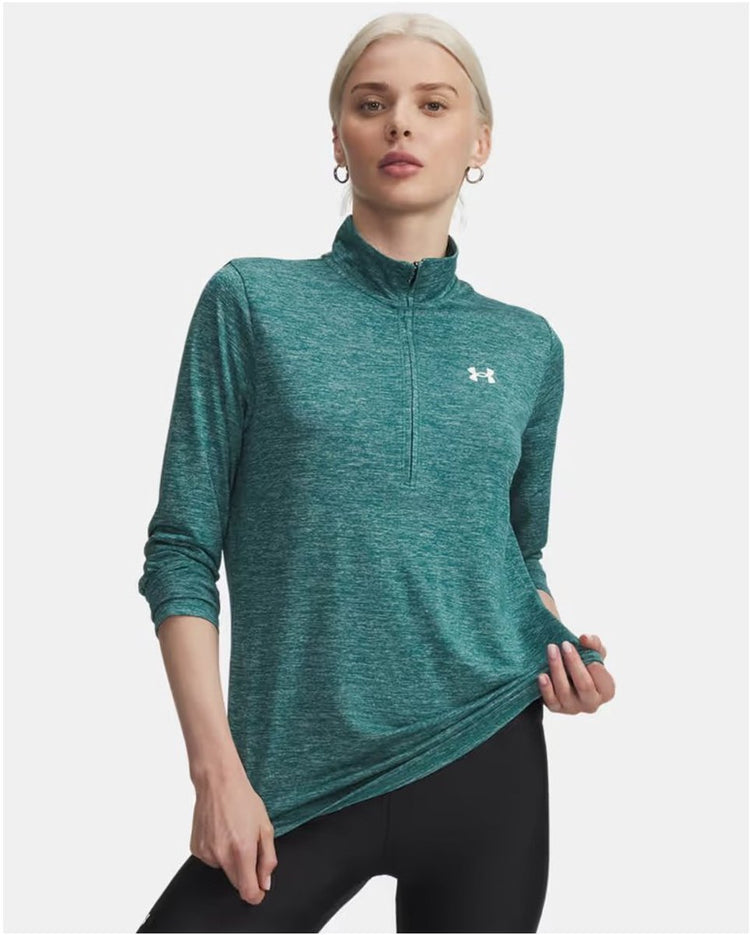 Under Armour maillot de sport femme tech 1 2 zip-twist-grn - vert rack - blanc