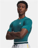Under Armour UA HG Armour Comp SS-GRN Chemise de sport pour hommes - Rack Green - Blanc