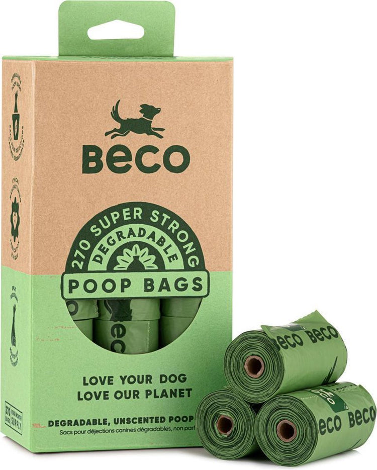 Becopets beco pets sacs à crottes de chien durables - grands et solides - 270 pièces (18 x 15)