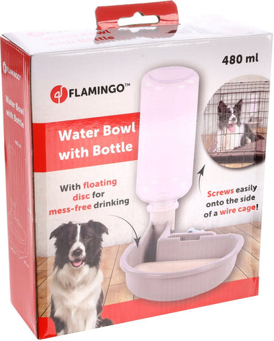 Caisse pour chien Flamingo - Abreuvoir pour chien - Caisse de transport pour gourde - Système anti-déversement - Système de serrage universel - Gris diza - 480 ml