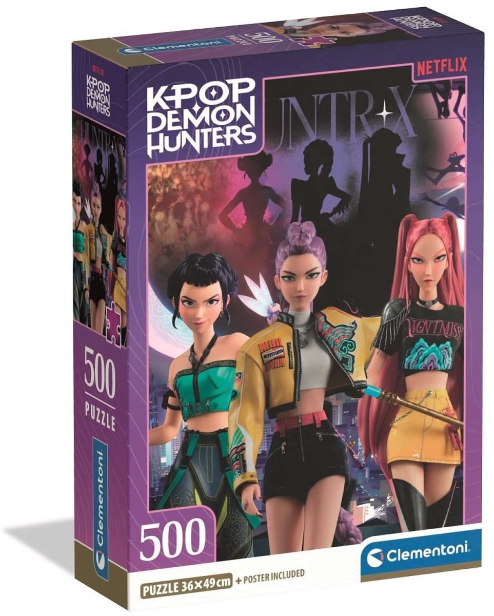 Puzzle chasseurs de démons K-pop 500 pièces par clementoni compact - puzzle kpop huntrix pour enfants - cadeau passe-temps k pop à partir de 6 ans