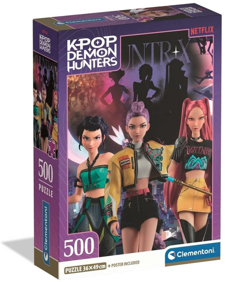 Puzzle chasseurs de démons K-pop 500 pièces par clementoni compact - puzzle kpop huntrix pour enfants - cadeau passe-temps k pop à partir de 6 ans