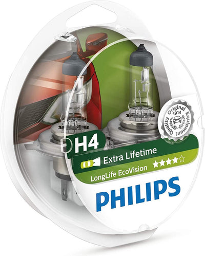 Philips h4 - ampoules de rechange - longlife ecovision - 12v 60 55w - 2 pièces