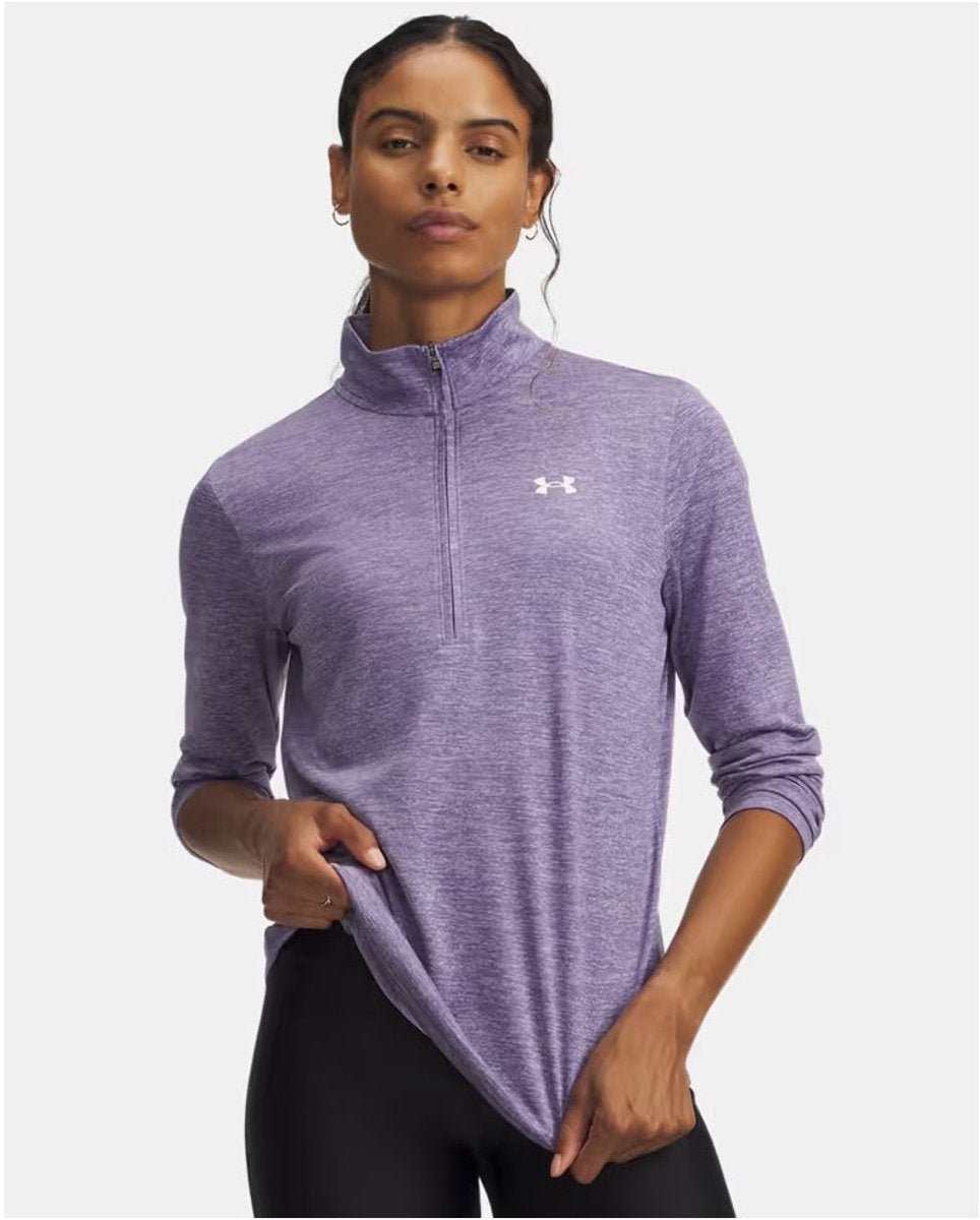 Under Armour tech 1 2 zip-twist-ppl pull de sport femme - violet luxe - blanc