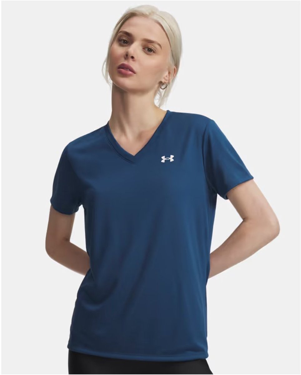 Under Armour Tech SSV - T-shirt de sport pour femme Solid-Blu - Wham Blue - Blanc