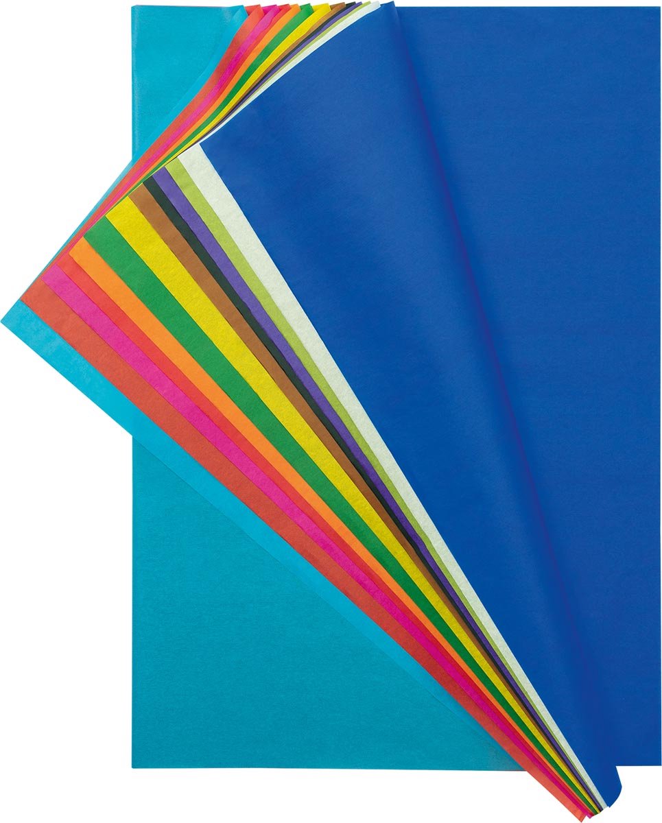 Papier de soie Folia couleurs assorties : bleu foncé blanc vert clair violet noir marron jaune vert...