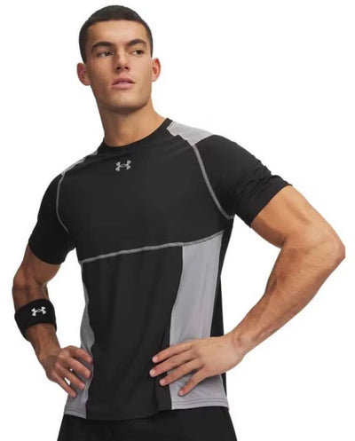 Under Armour UA HG Elite Fitted SS-BLK Chemise de sport pour hommes - Ultimate Black Steel réfléchissant