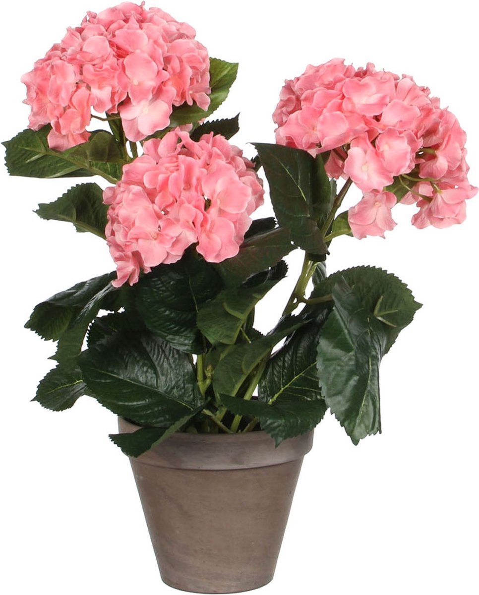 Mica decorations - plante d'hortensia artificielle en pot de fleur Stan - h40 x ø35 cm - rose
