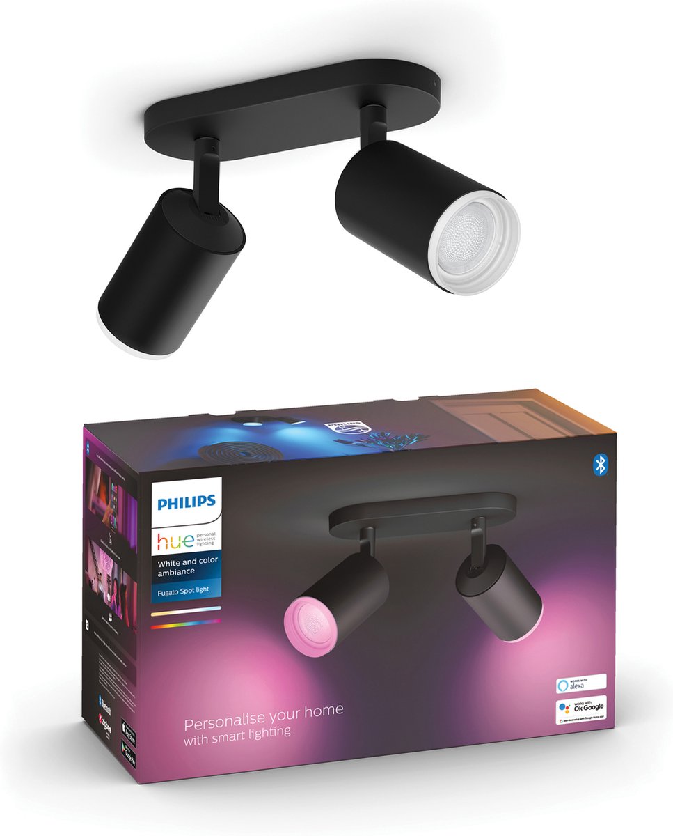 Spot en saillie Philips hue fugato - lumière blanche et colorée - 2 spots - noir