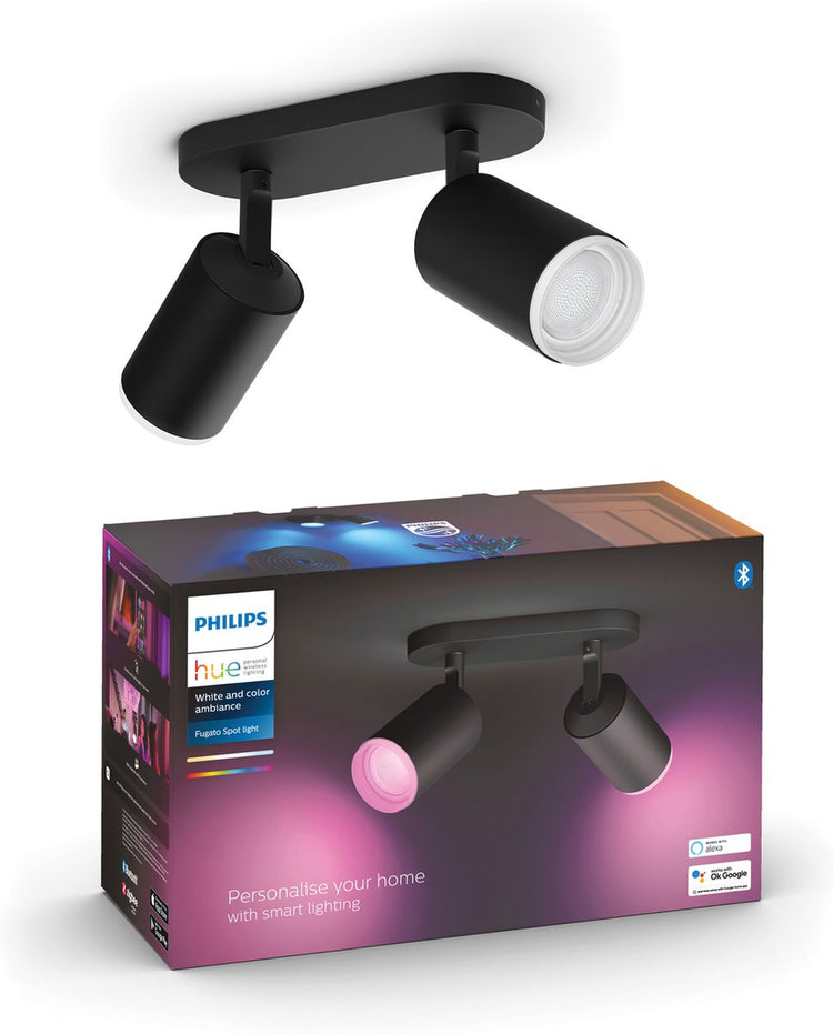 Spot en saillie Philips hue fugato - lumière blanche et colorée - 2 spots - noir