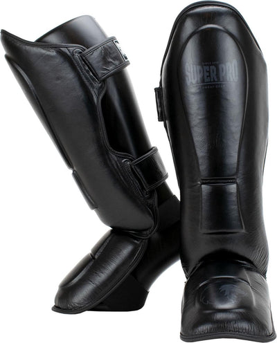 Protège-tibia en cuir Super Pro Combat Gear Guardian noir petit