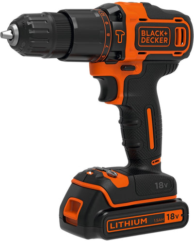 Tournevis à batterie lithium-ion Black+decker 18 V avec 2 batteries 1,5 Ah, 2 vitesses variables, étui - bdchd18kb-qw