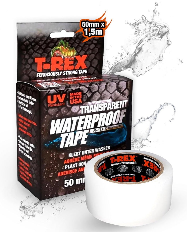 Kip t-rex - Ruban adhésif transparent imperméable 50 mm x 1,5 m - Ruban de réparation autocollant pour piscines, usage extérieur, fissures et fuites - Réparation sous l'eau de piscines - Résistant aux UV et à la chaleur - Flexible et extrêmement résistant