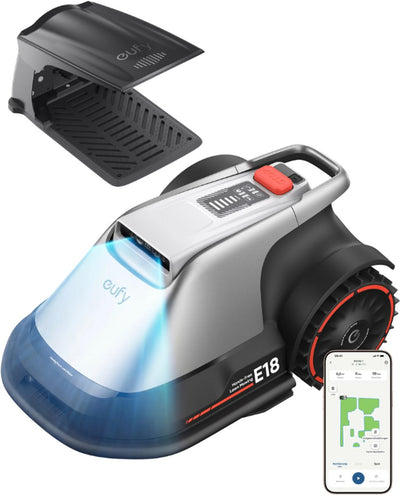 Robot tondeuse Eufy e18 - sans fil - sans RTK - aucun problème de signal - configuration en 5 minutes - cartographie automatique jusqu'à 1200 m2 - évitement d'obstacles - bord autoporté - contrôle via application - avec housse de pluie