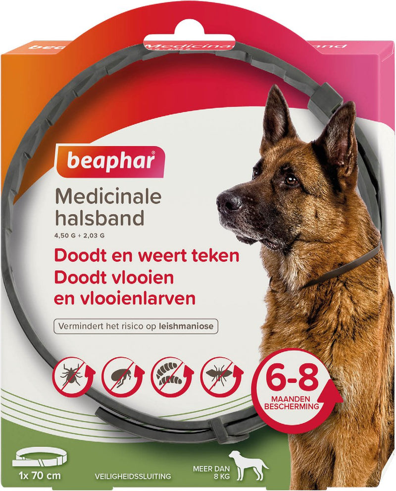 Collier médicinal Beaphar pour chien à partir de 8 kg - jusqu'à 8 mois de protection contre les puces, tiques et phlébotomes