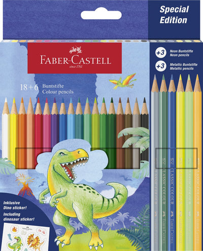 Crayons de couleur Faber-castell - 18 couleurs classiques + 3 couleurs métallisées + 3 couleurs néon incl. feuille d'autocollants - fc-111222