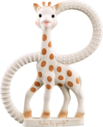 Anneau de dentition souple Sophie la girafe - jouet bébé - cadeau maternité - cadeau baby shower - caoutchouc 100% naturel - dans coffret cadeau blanc - à partir de 0 mois - marron beige