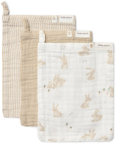 Ensemble de débarbouillettes Little Dutch - blanc - produits naturels pour nouveau-nés - bébé lapin
