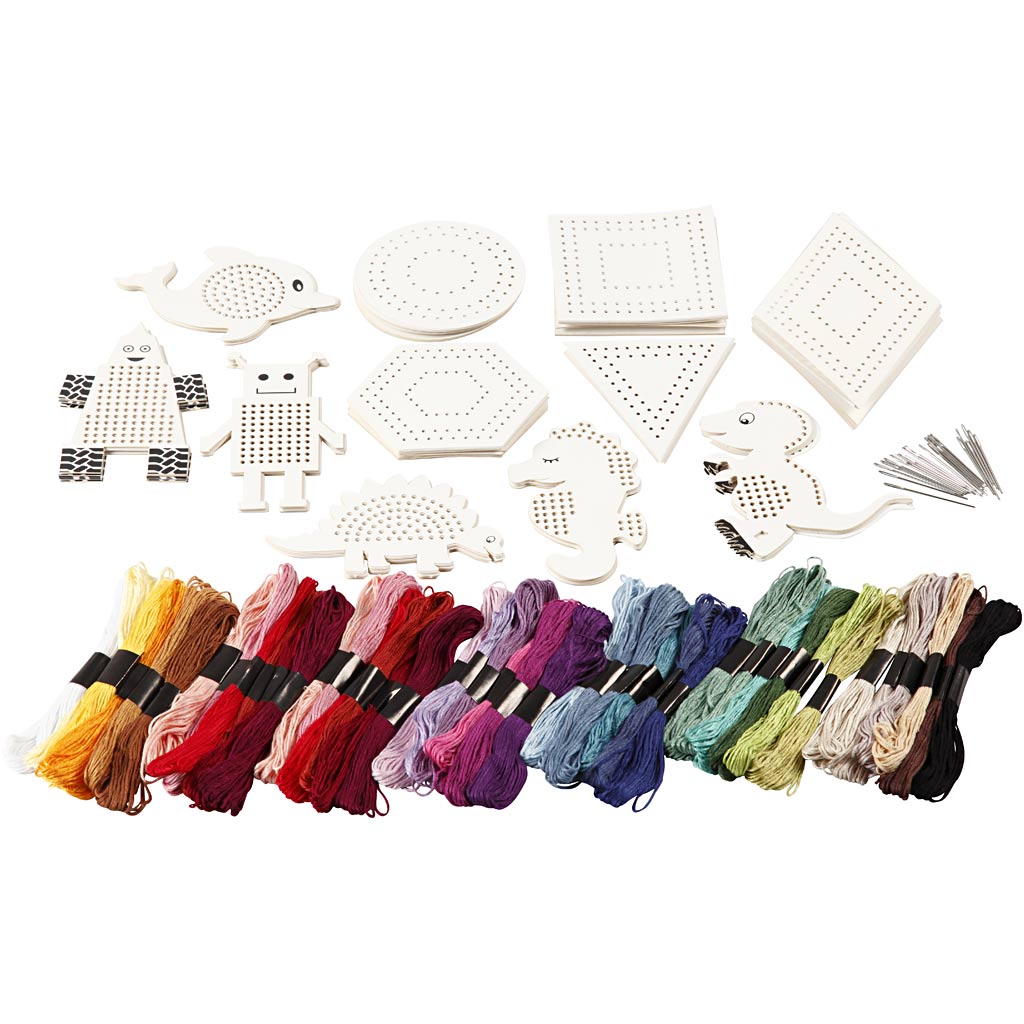 Creativ company group set de figurines avec fil à broder, taille 8-17 cm, différentes couleurs, 1 set