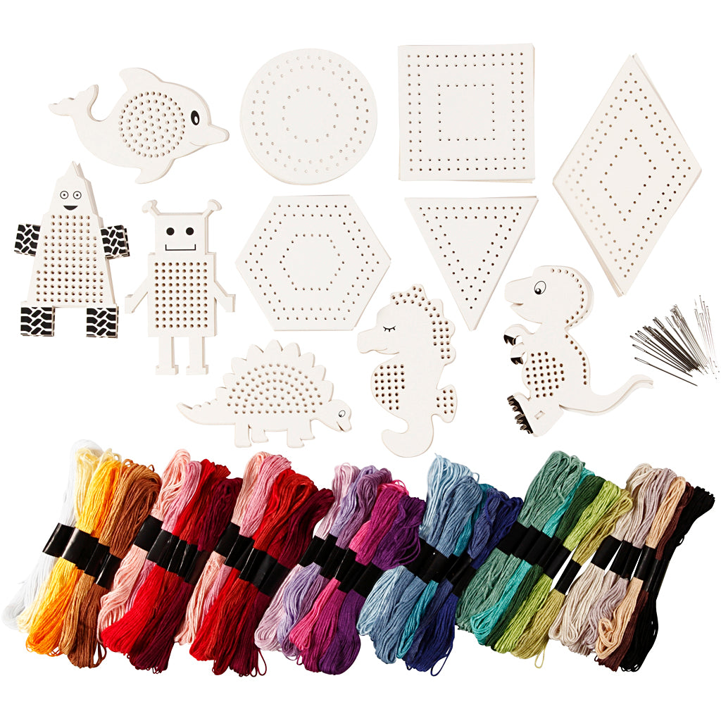 Creativ company group set de figurines avec fil à broder, taille 8-17 cm, différentes couleurs, 1 set