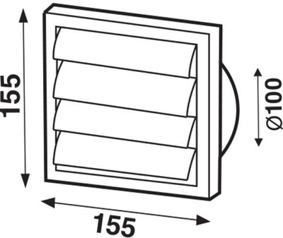 Grille à lamelles inox 155x155mm 100 mm