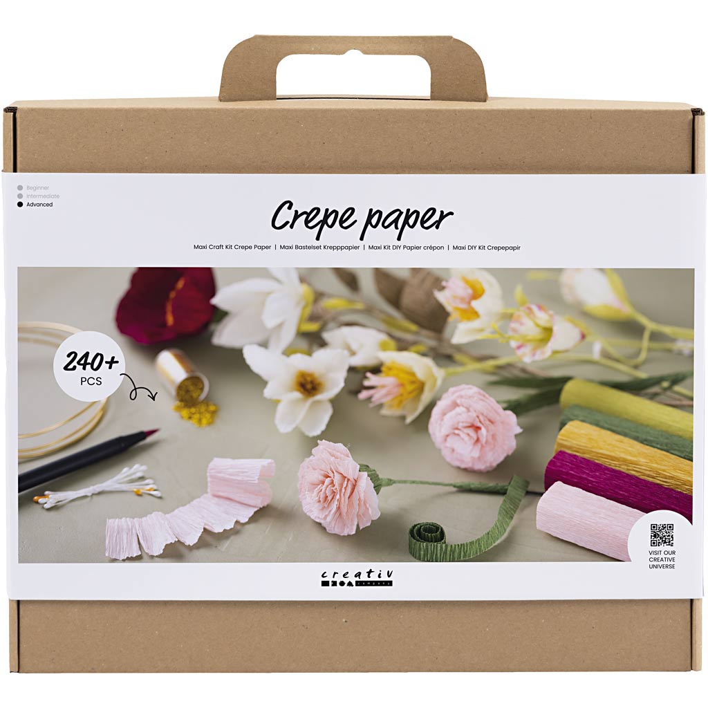 Creativ company maxi hobby set papier crépon, fleurs, rapport crépon : 180%, 105 gr, 1 boîte