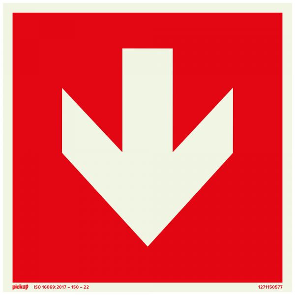 Plaque rouge avec flèche FTLM - 150x150 mm auto-adhésif.