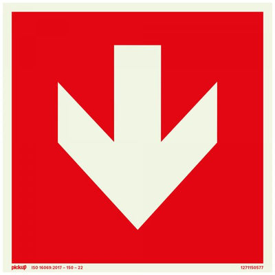 Plaque rouge avec flèche FTLM - 150x150 mm auto-adhésif.