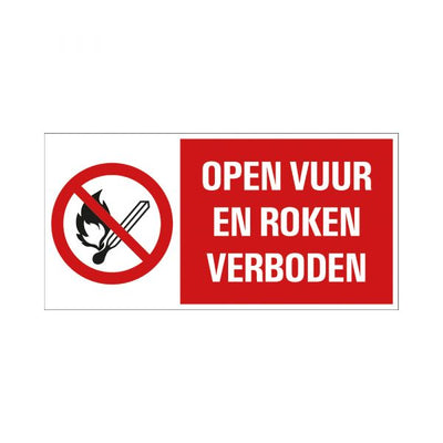 Plaque ouverte feu et tabagisme interdit - 150x300 mm.