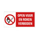 Plaque ouverte feu et tabagisme interdit - 150x300 mm.