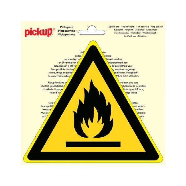 Substances inflammables autocollants - Triangle de 200 mm.