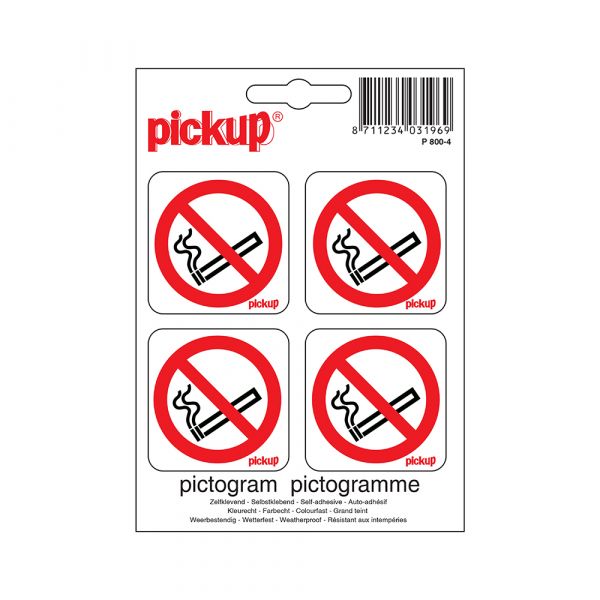 Autocollant interdit de fumer - 50x50 mm - 4 pièces.