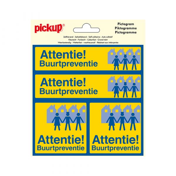 Attention à l'autocollant Prévention du quartier - 150x150 mm 4 pièces.