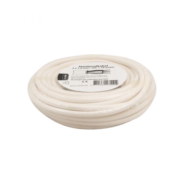 Câble ménage 3x1,0 blanc 10 mètres.