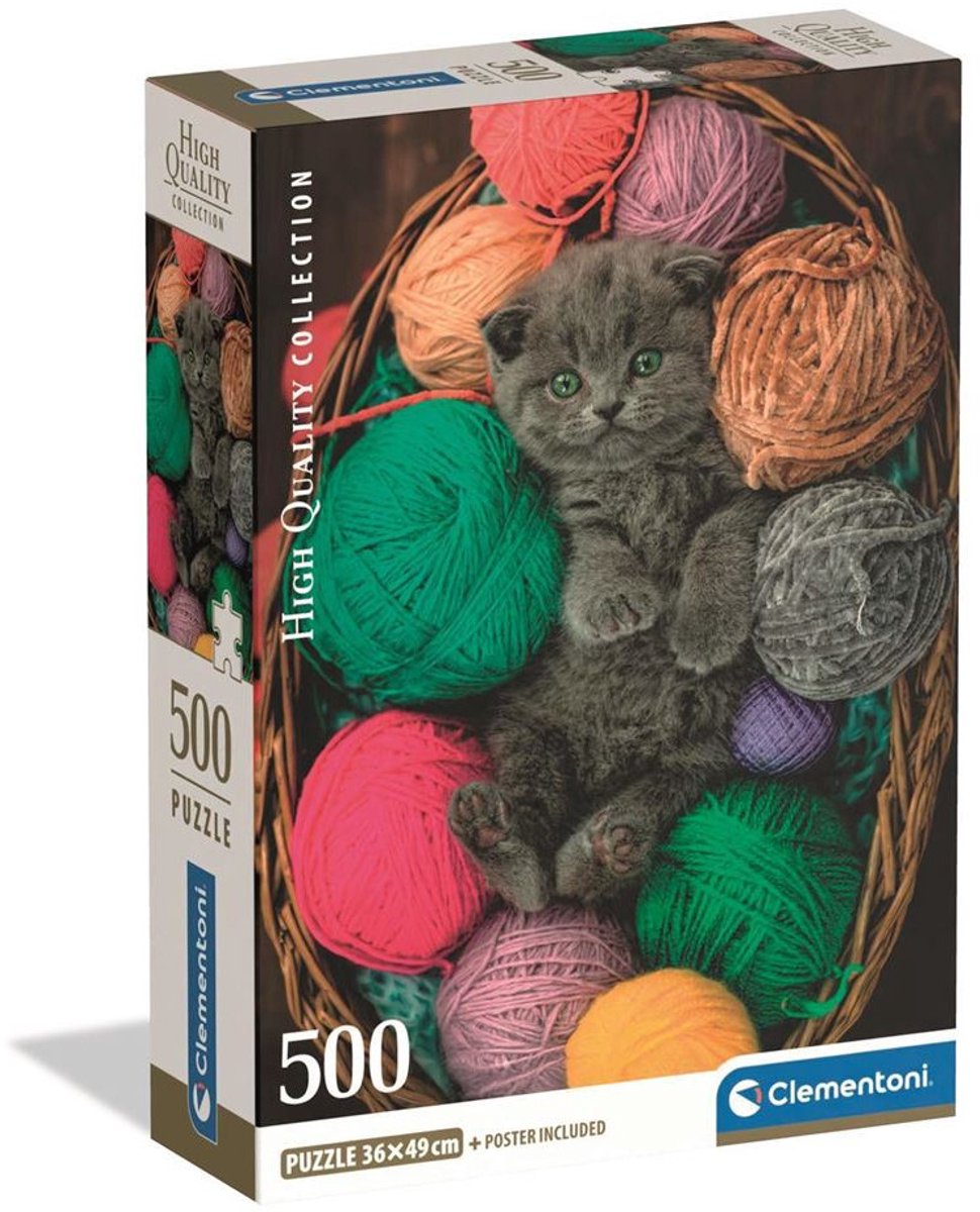 Clementoni – chaton pelucheux – puzzle 500 pièces – affiche – compact