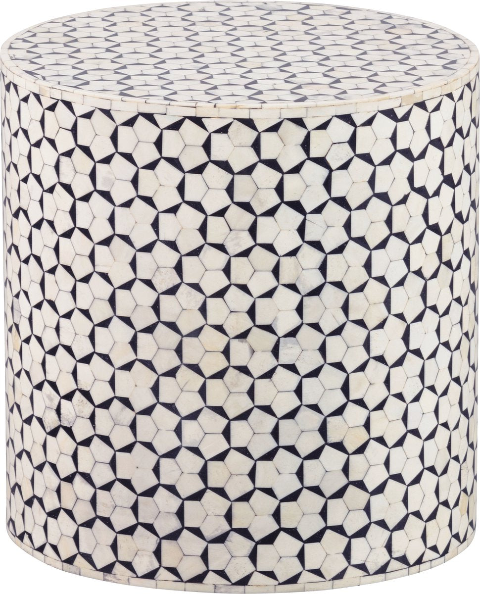 Table d'appoint Woood neva - incrustation d'os - noir et blanc - 40x37x37