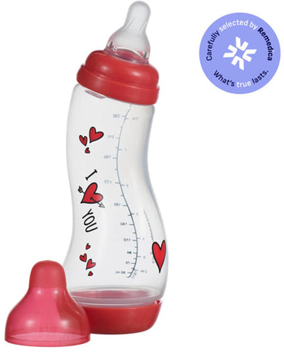 Biberon Difrax 250 ml naturel - s-biberon - anti-colique - je t'aime rouge - 1 pièce