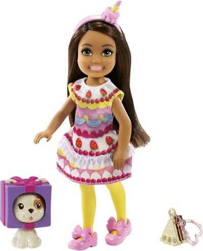 Barbie club chelsea - fille avec robe cupcake - 15 cm - mini poupée