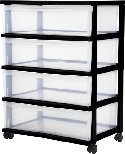 Iris nouveau système de tiroirs larges pour commode - 4 tiroirs x 30l - plastique - noir transparent - avec roulettes