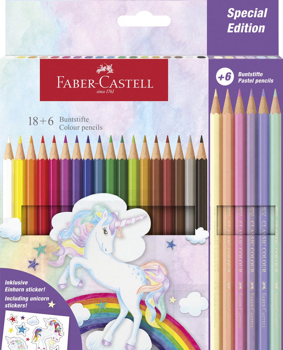 Crayon de couleur Faber-castell - licorne - hexagonal - 24 pièces en étui carton - fc-111221