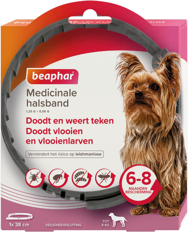 Collier médicamenteux Beaphar pour chien jusqu'à 8 kg - jusqu'à 8 mois de protection contre les puces, tiques et phlébotomes