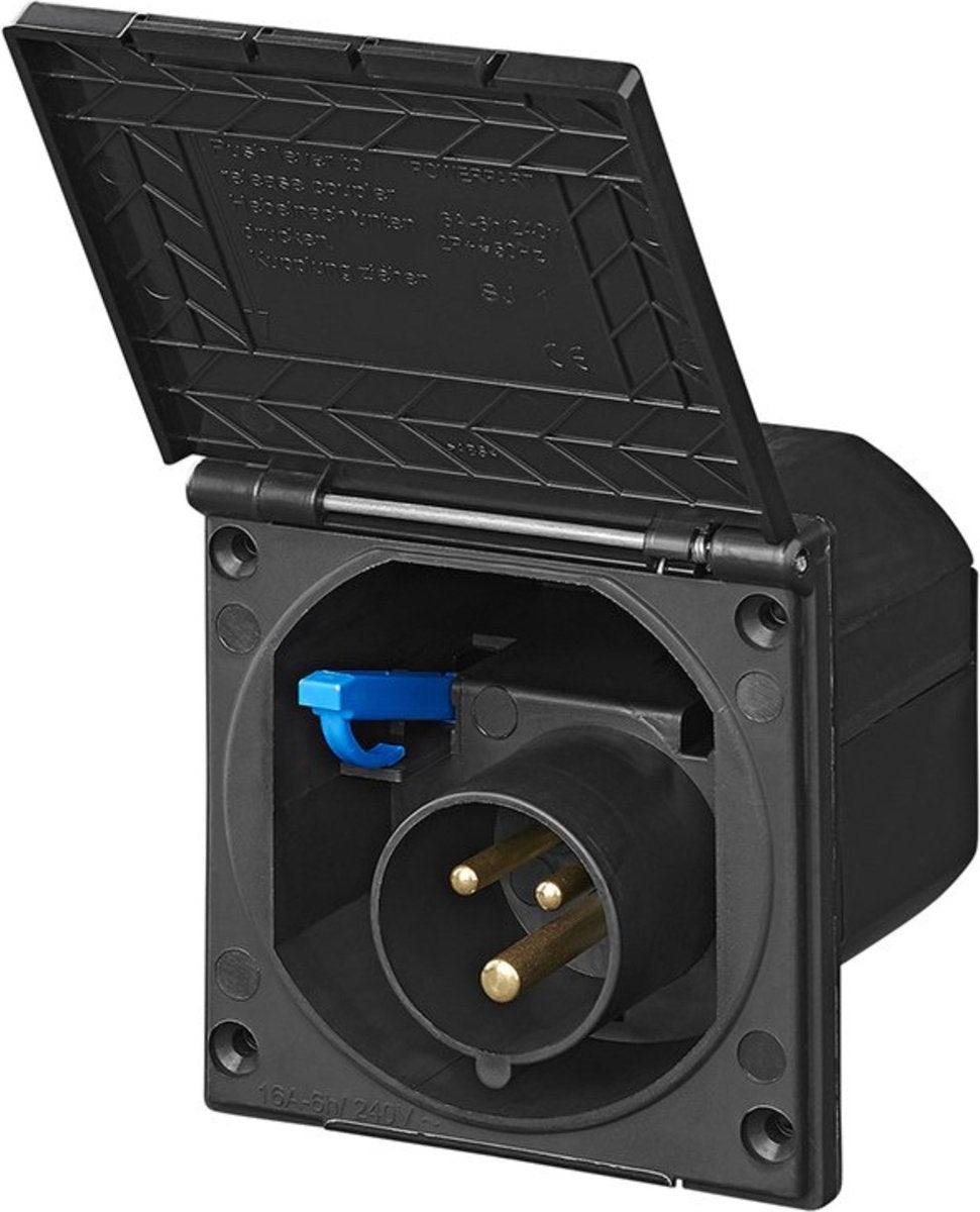 Boîte d'entrée murale carrée Proplus - 16a - ip44 - 230v - noir - couvercle verrouillable