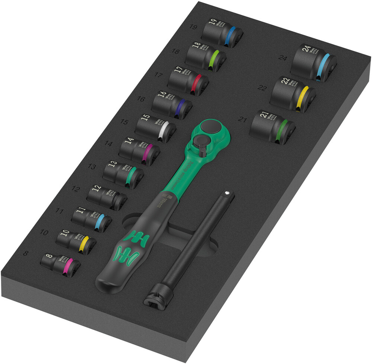 Insert en mousse Wera 9724 | y compris jeu de cliquets confort zyklop 1 | 3 8 | 16 pièces - 05150114001