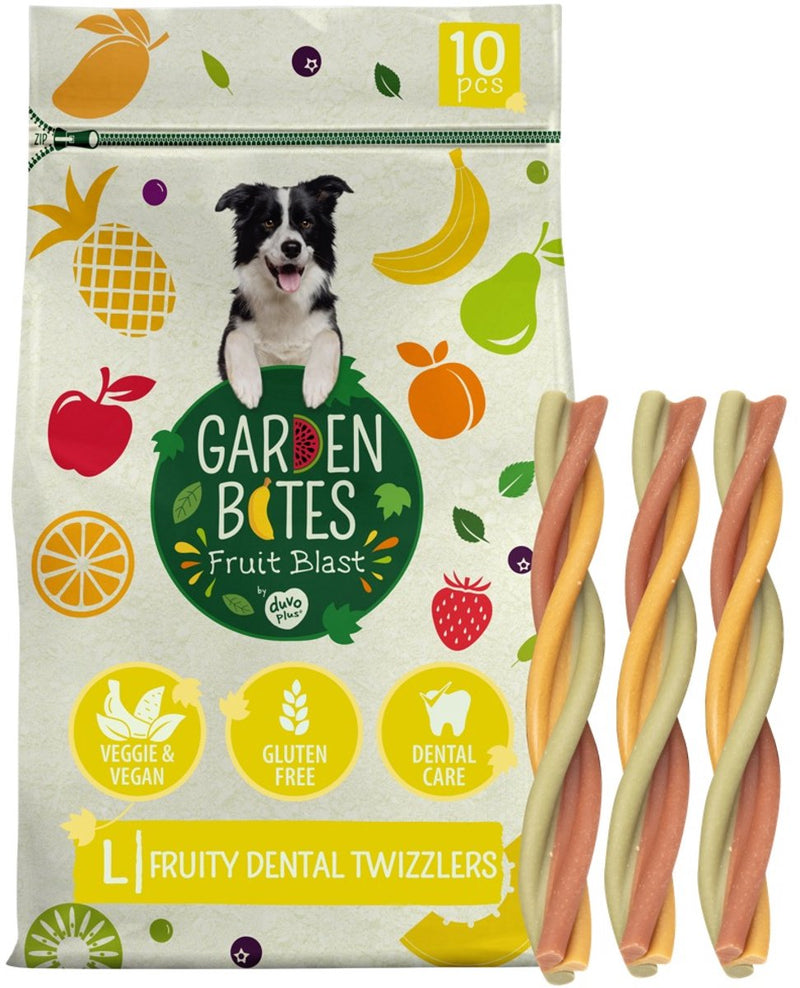 Duvo plus bouchées de jardin - collations dentaires fruitées pour chiens - friandises pour chiens - végétarien sans gluten - grand 10 pièces