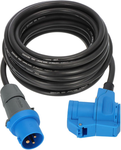 Câble d'extension de camping Brennerstuhl cee 10 m de câble en noir (fiche cee et raccord coudé avec prise combinée à contact de sécurité, 230 V 16 A, pour une utilisation permanente en extérieur, fabriqué en Allemagne)