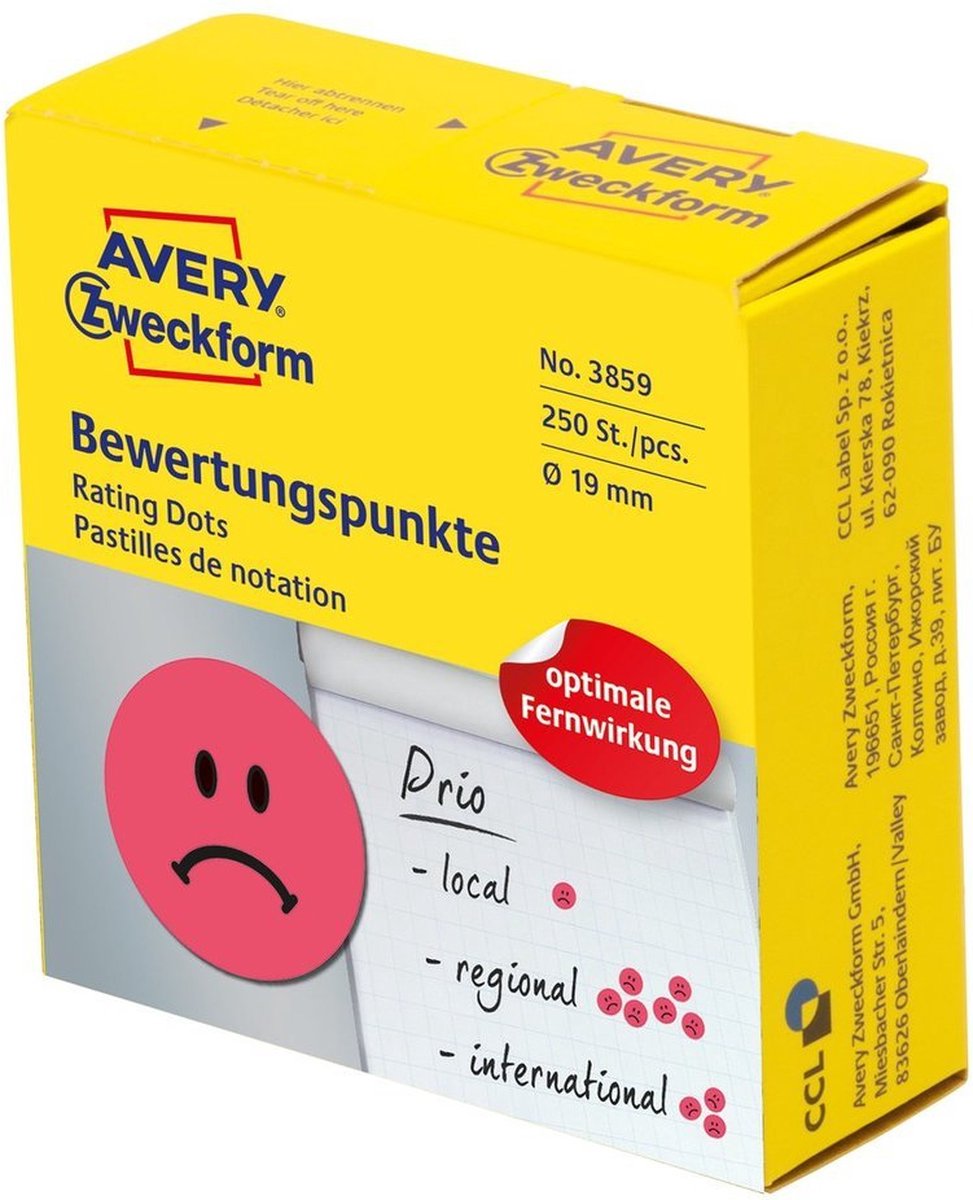 Avery autocollant de récompense smiley - ø 19 - rouge - visage en colère - 250